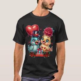 ハートの風船とバラの魔法:羽毛の生えたロマンス Tシャツ