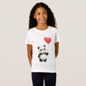 ハートの風船を持つかわいいパンダ Tシャツ (正面フル)