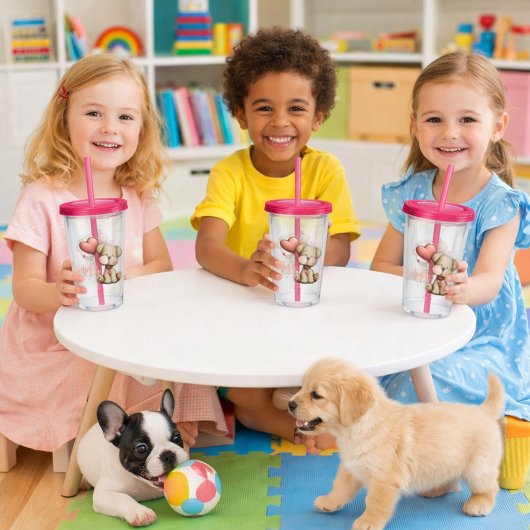 ハートの風船を持つ子犬 アクリルタンブラー