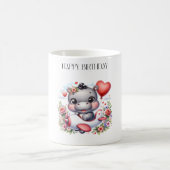 ハートの飛行機に乗ったかわいいカバ コーヒーマグカップ (中央)