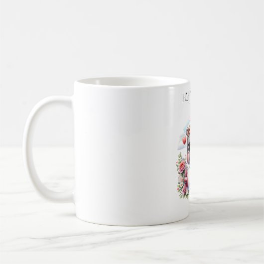 ハートの飛行機に乗ったかわいいカバ コーヒーマグカップ (左)
