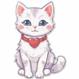 ハートの首輪をした子猫のイラストがキュート シール