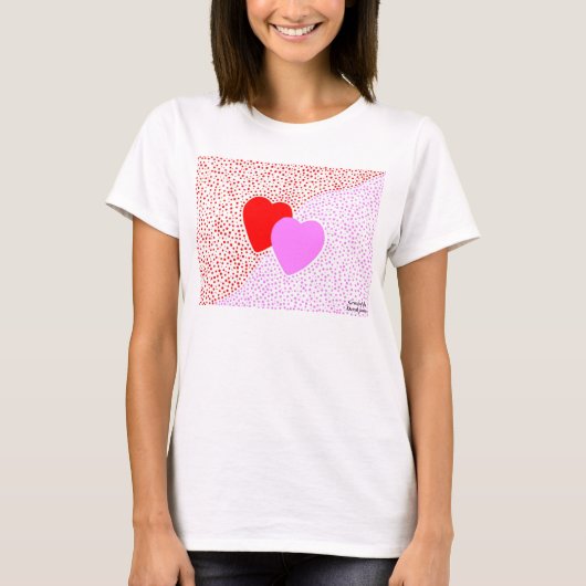 ハートの驚きの女性の白いTシャツ Tシャツ (正面)