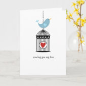 ハートの鳥及び鳥かご カード (黄色い花)
