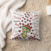 ハートの黄色いラブラドールそして雨 クッション (ブランケット)