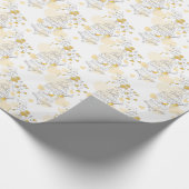 ハートの黄色い灰色の包結婚みを持つ鳥のケージ ラッピングペーパー (角)