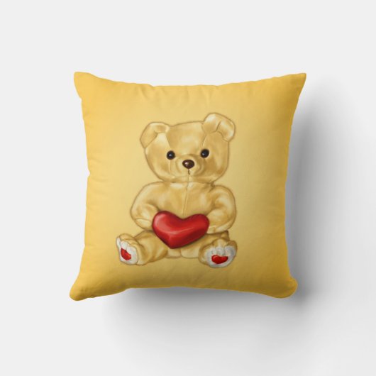 ハートの黄色を保持しているかわいいテディー・ベアのHypnotist クッション (裏面)