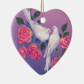ハートの2つの鳩そして花 セラミックオーナメント (右)