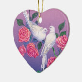 ハートの2つの鳩そして花 セラミックオーナメント (左)