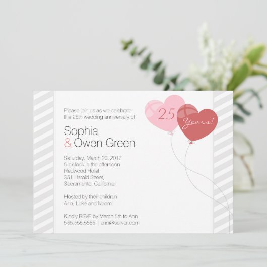 ハートの25周年シルバーウェディングアニバーサリーパーティー 招待状 (スタンド正面)