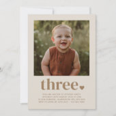 ハートの3つの写真 3歳の誕生日 招待状 (正面)