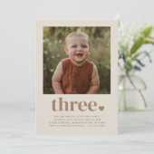 ハートの3つの写真 3歳の誕生日 招待状 (スタンド正面)