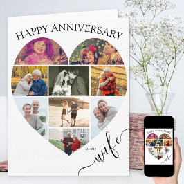 ハートの9枚の写真コラージュ付き結婚記念日カード ウェディングスクリプト カード