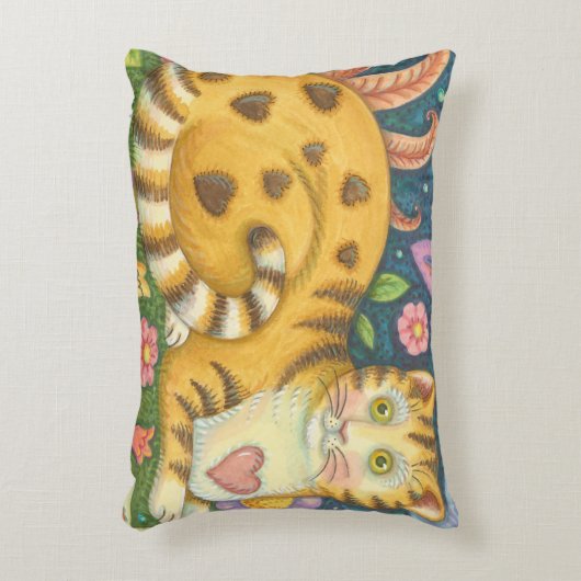 ハートのNのストライプな虎猫の民芸猫の枕 アクセントクッション (正面(垂直))