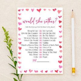 ハートのWould She Rather(どちらがいい？) 結婚式前ウェディングシャワーゲーム  便箋
