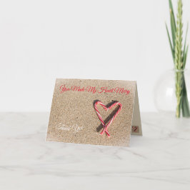 ハートはクリスマスのキャンディ・ケーンのサンキューカードを縞で飾ります シーズンカード