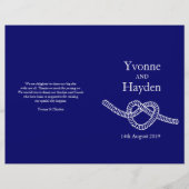 ハートはダークブルーの結婚式のプログラムを結ぶ (正面)