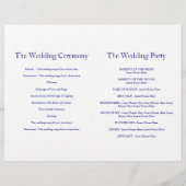 ハートはダークブルーの結婚式のプログラムを結ぶ (裏面)