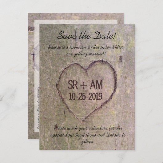 ハートはツリーに刻まカスタムれ、日付カードを保存 案内ポストカード (正面/裏面)