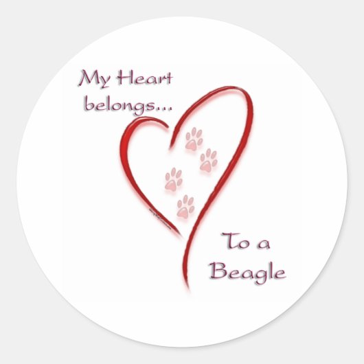 ハートはビーグル属；ラブビーグル；ビーグル愛 ラウンドシール (正面)