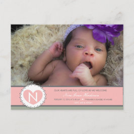 ハートはフルベビーガール誕生の発表 ポストカード