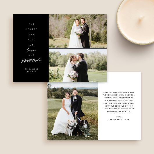 ハートはフル3枚の写真結婚のサンキューカード サンキューカード