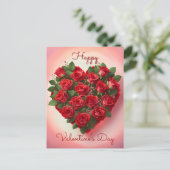 ハートはロマンチックな赤いバラから作られるバレンタインデー ポストカード (スタンド正面)