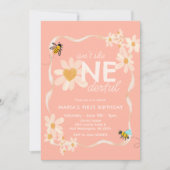 ハートは彼女のワンダーフルデイジー最初の誕生日 招待状 (正面)