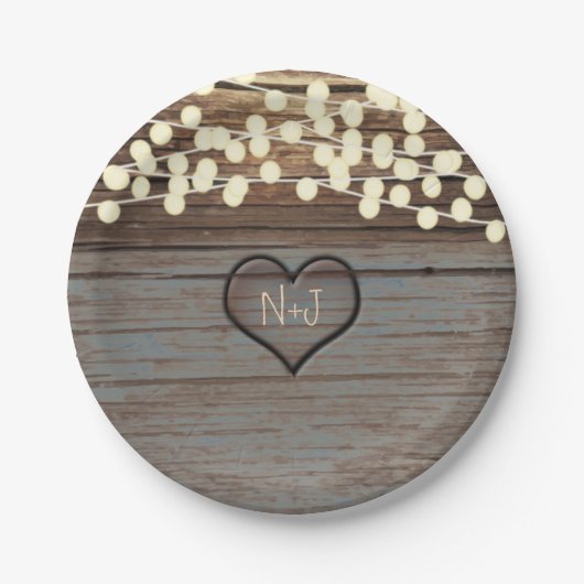 ハートは木彫りウェスタン素朴 ペーパープレート (正面)