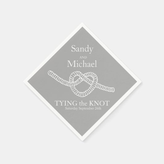 ハートは結び目の灰色の結婚パーティー紙ナプキン スタンダードカクテルナプキン (角)