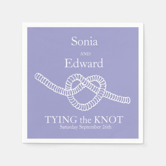 ハートは結び目の紫結婚の紙のナプキン スタンダードカクテルナプキン (正面)