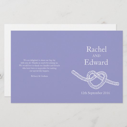 ハートは結び目を紫色の結婚式のプログラム (正面/裏面)