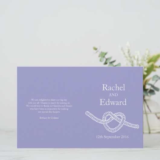 ハートは結び目を紫色の結婚式のプログラム (スタンド正面)