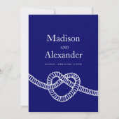 ハートは結び目結婚のネイビー・ブルー・ホワイトを結ぶ 招待状 (正面)