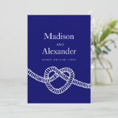 ハートは結び目結婚のネイビー・ブルー・ホワイトを結ぶ 招待状 (スタンド正面)