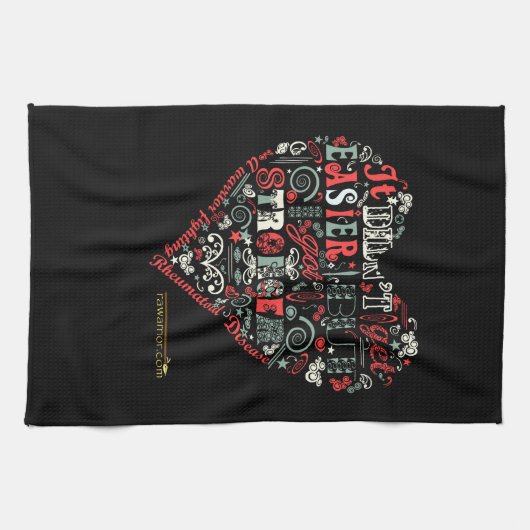 ハートは言います: より強い キッチンタオル (横)