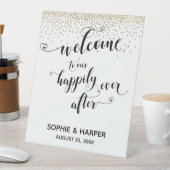 ハートは金ゴールドサインの後ずっと幸せに 台座サイン (インサイチュ)