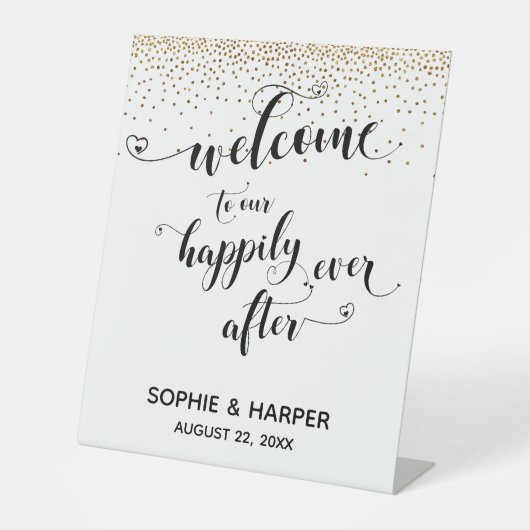 ハートは金ゴールドサインの後ずっと幸せに 台座サイン (正面)