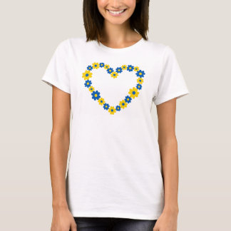 ハートは青と黄色の花でできている。ウクライナ Tシャツ
