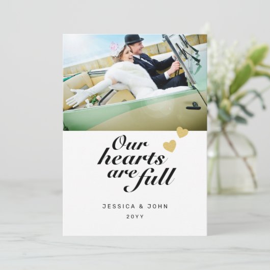 ハートは2枚の写真でお礼結婚を申し上げます サンキューカード (スタンド正面)