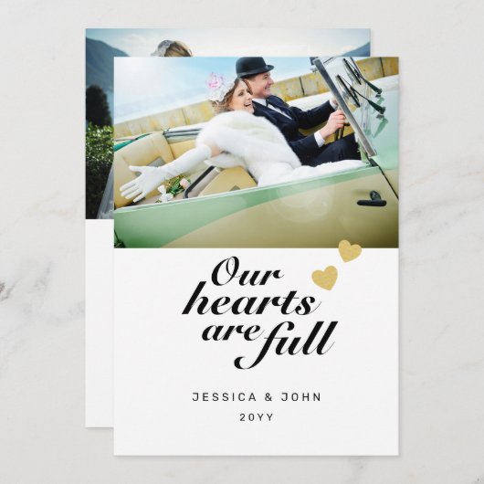 ハートは2枚の写真でお礼結婚を申し上げます サンキューカード (正面/裏面)