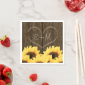 ハートひまわり内の彫り素朴イニシャル スタンダードカクテルナプキン (インサイチュ)