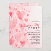 ハートぶら下がったのバレンタインデイ招待状 招待状 (正面/裏面)