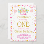 ハートまたはバレンタイン誕生日かわいい 招待状 (正面/裏面)