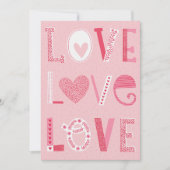 ハートや花のモチーフとピンクの色合いで書かれたラブテキスト シーズンカード (正面)