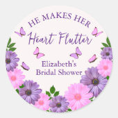 ハートをときめかせる彼女の蝶々 ブライダルシャワー ラウンドシール (正面)