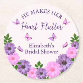 ハートをときめかせる花嫁の喜び バタフライブライダルシャワー ラウンドペーパーコースター