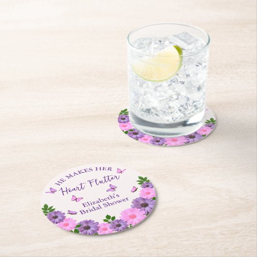 ハートをときめかせる花嫁の蝶々シャワー ラウンドペーパーコースター (インサイチュ)