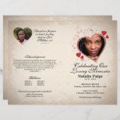 ハートをテーマにしたベージュグランジの葬儀テンプレート (正面/裏面)