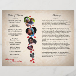 ハートをテーマにしたベージュグランジ葬儀プログラム チラシ